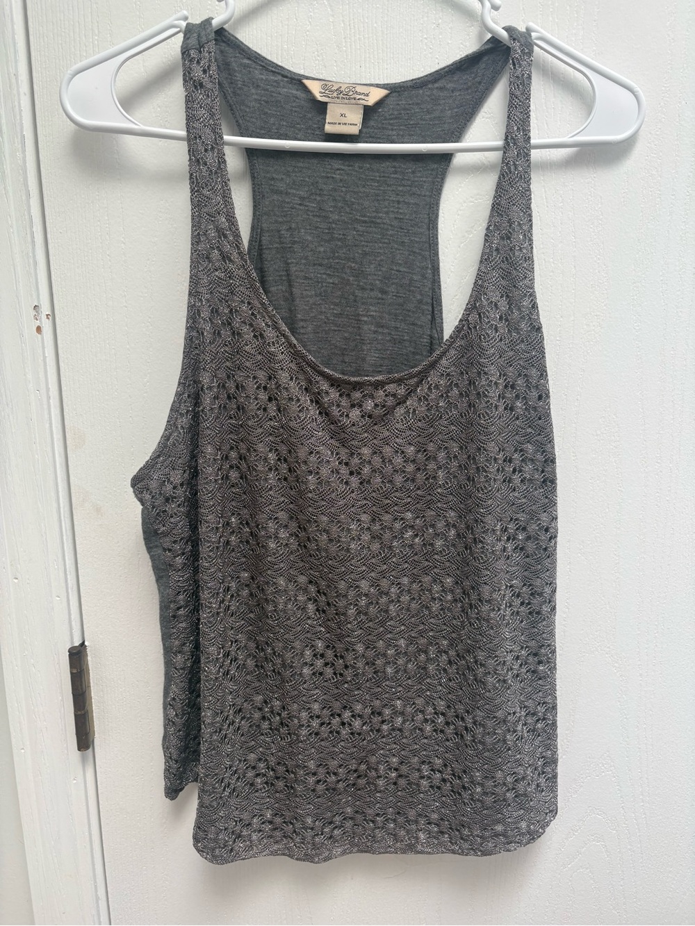 Lucky Brand Gray Crochet-Front Racerback Tank